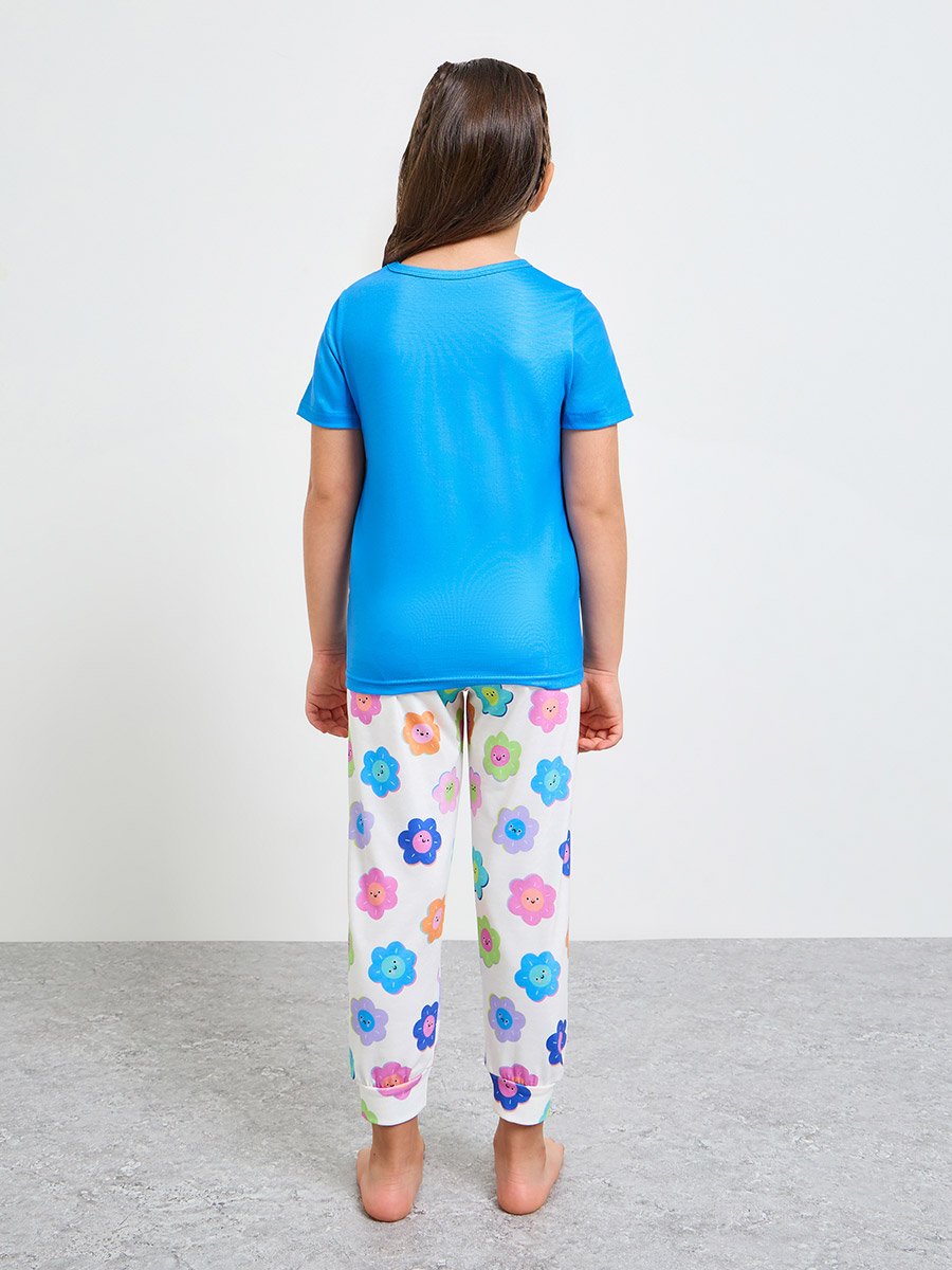 Girls Daisy Print T-Shirt and Pants Pyjama Set
