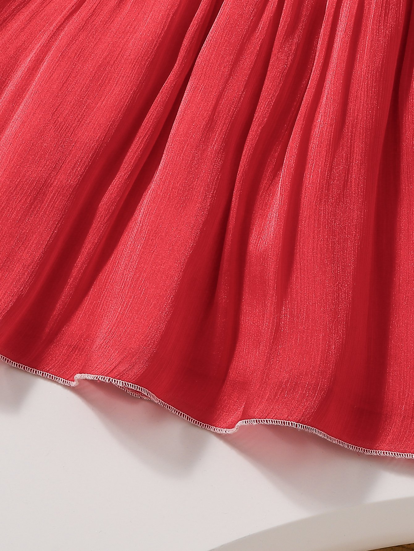Girls Red Ruffled Detail Dress with Bow