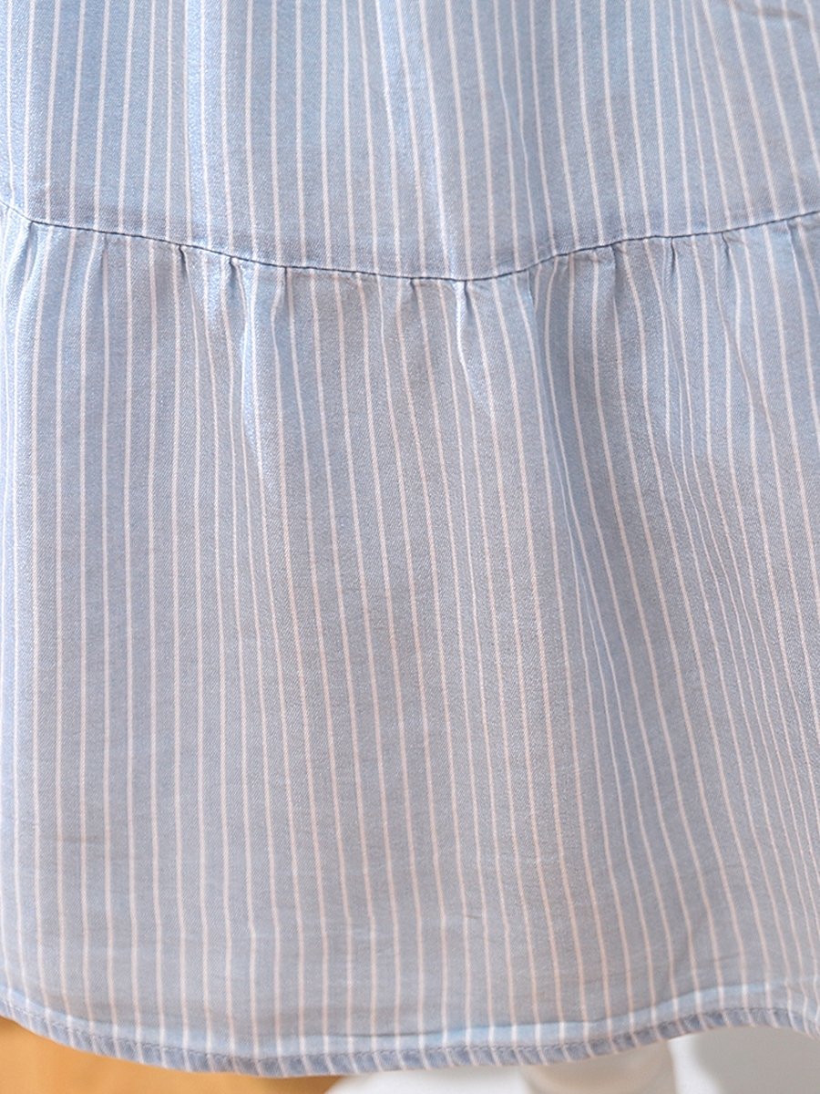 Girls Blue Striped Strappy Tiered Dress