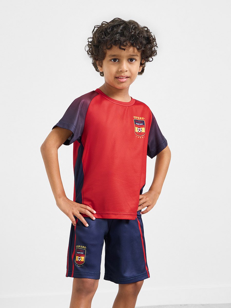 Kids Spain Print Jersey T-Shirt and Shorts Football Set
