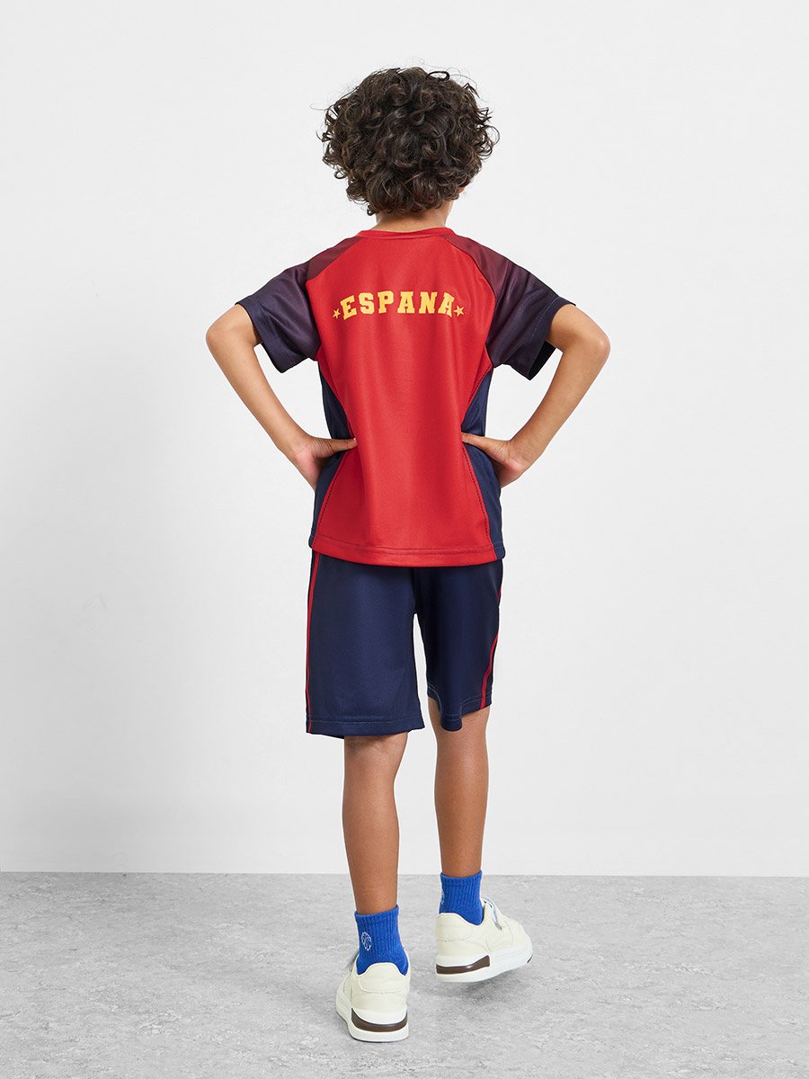 Kids Spain Print Jersey T-Shirt and Shorts Football Set
