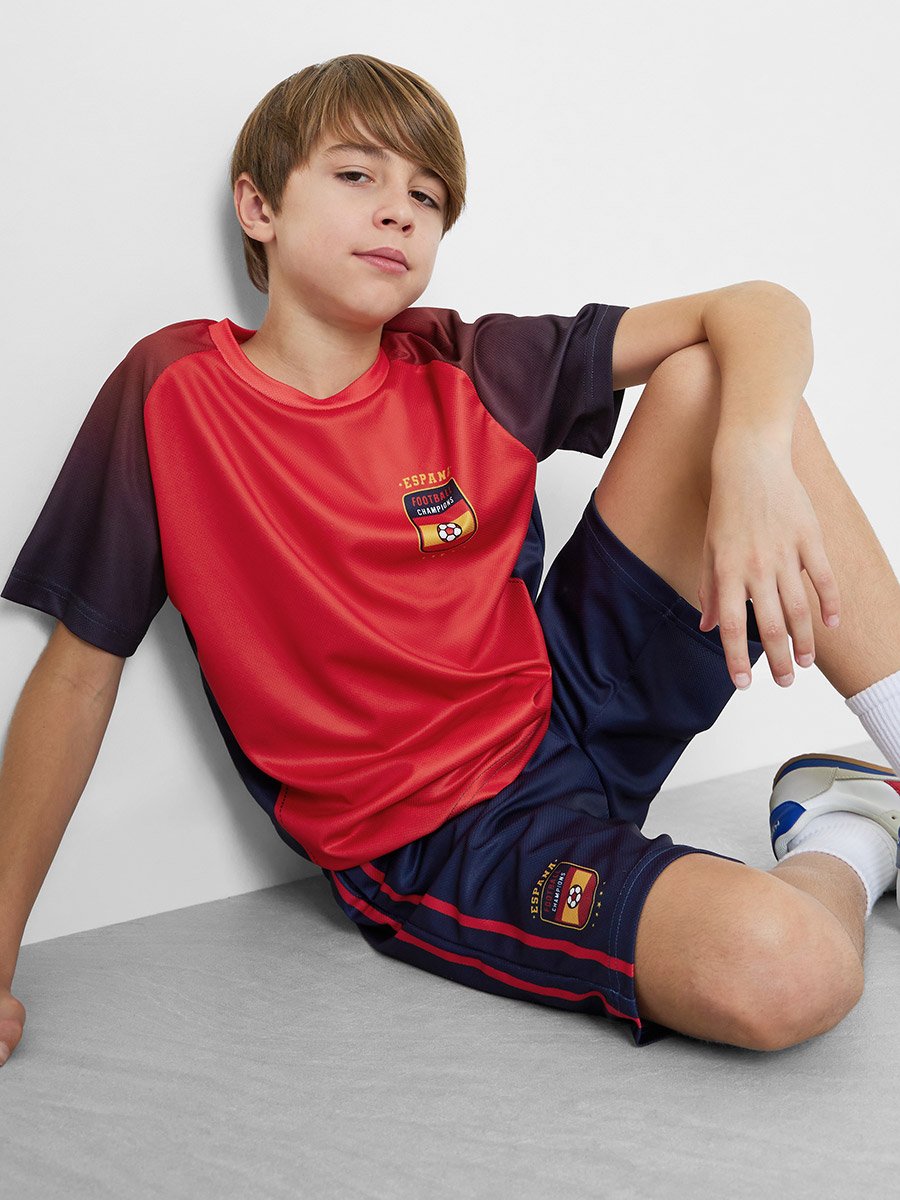 Teens Spain Print Jersey T-Shirt and Shorts Football Set
