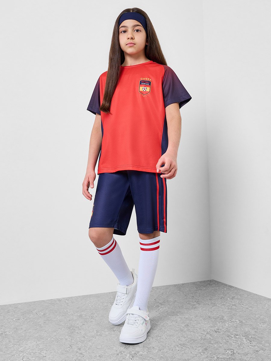Teens Spain Print Jersey T-Shirt and Shorts Football Set