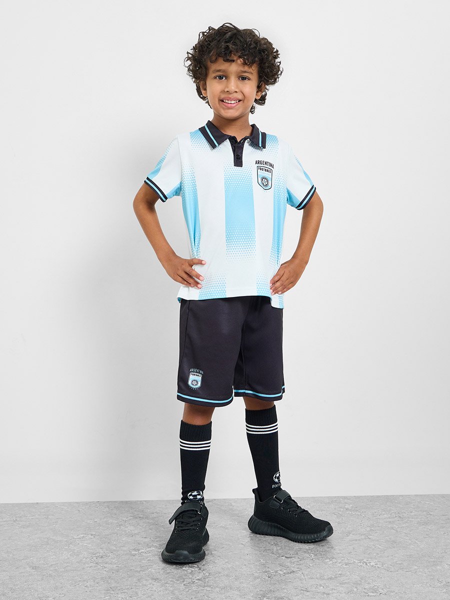 Kids Argentina Jersey Polo T-Shirt and Shorts Football Set