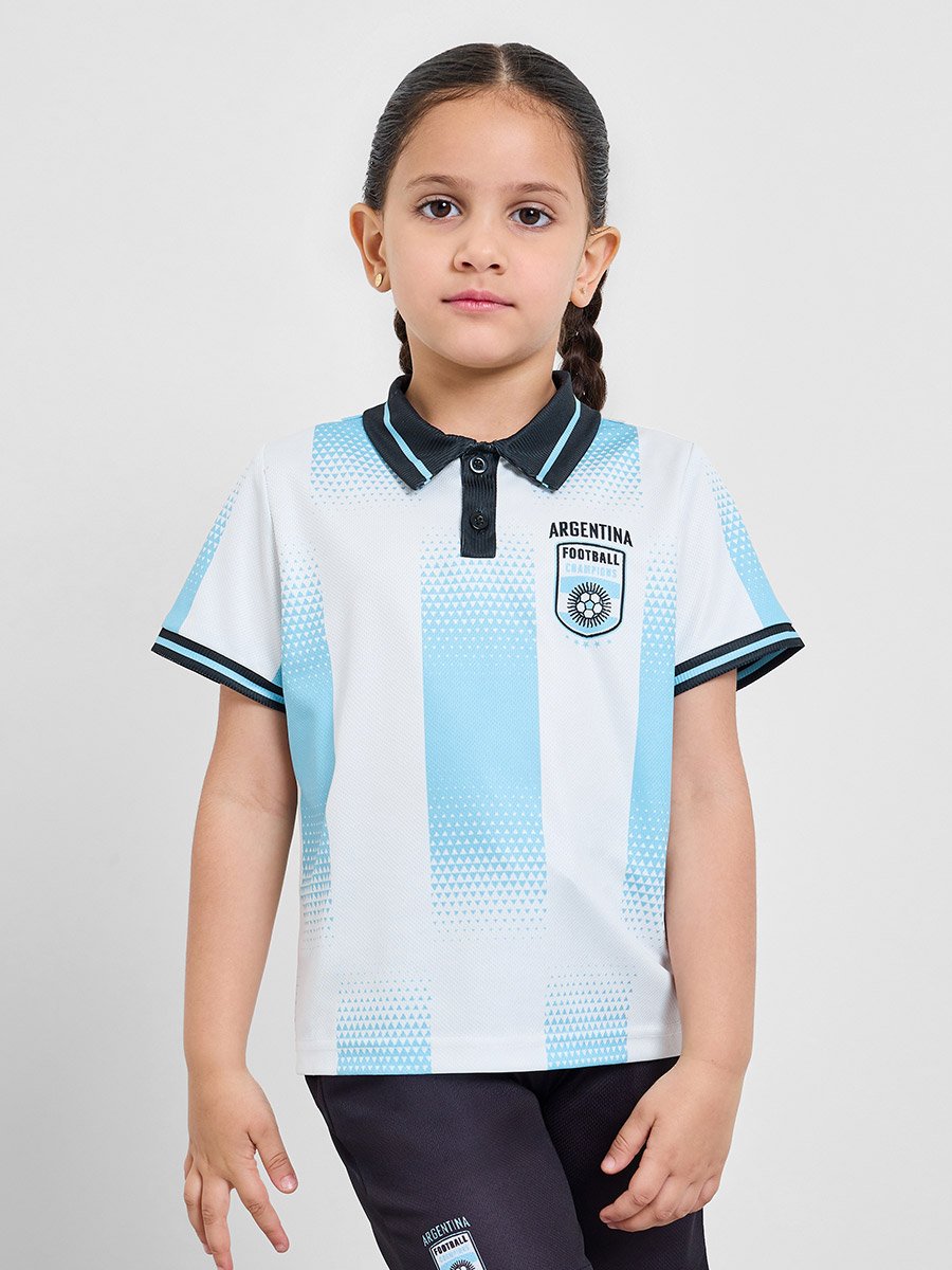 Kids Argentina Jersey Polo T-Shirt and Shorts Football Set