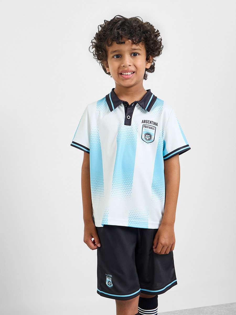 Kids Argentina Jersey Polo T-Shirt and Shorts Football Set