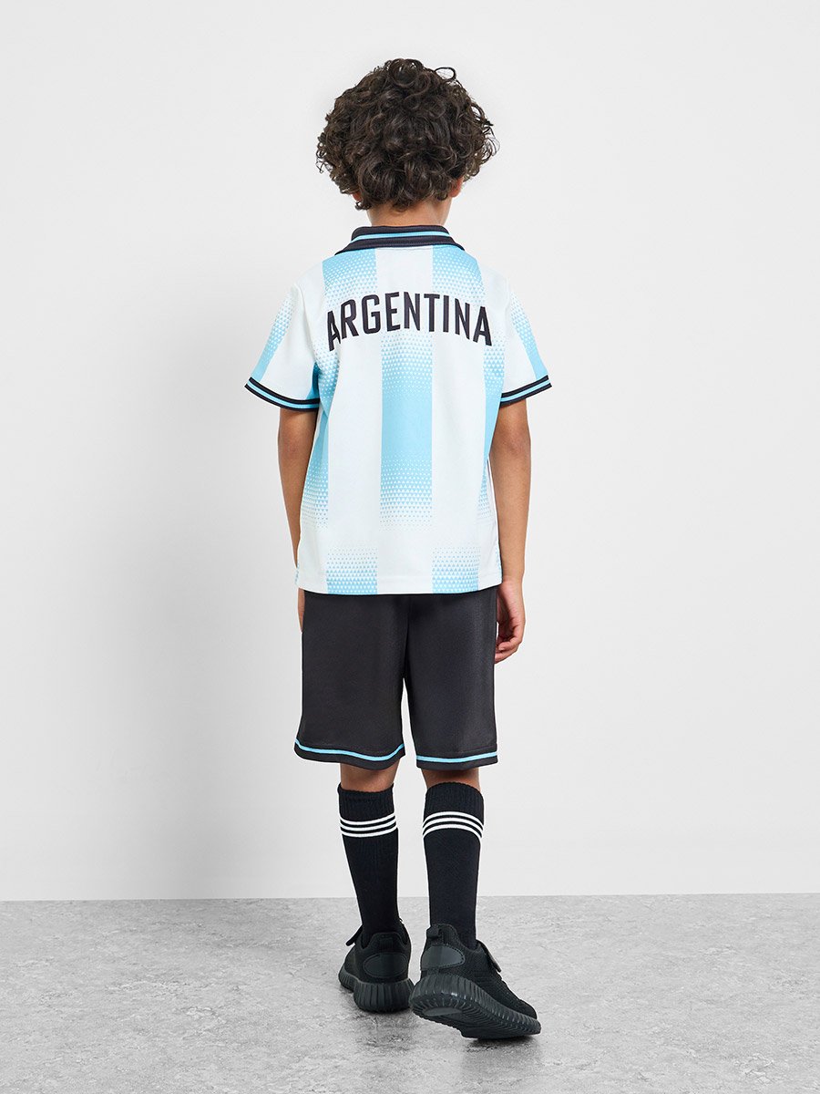 Kids Argentina Jersey Polo T-Shirt and Shorts Football Set