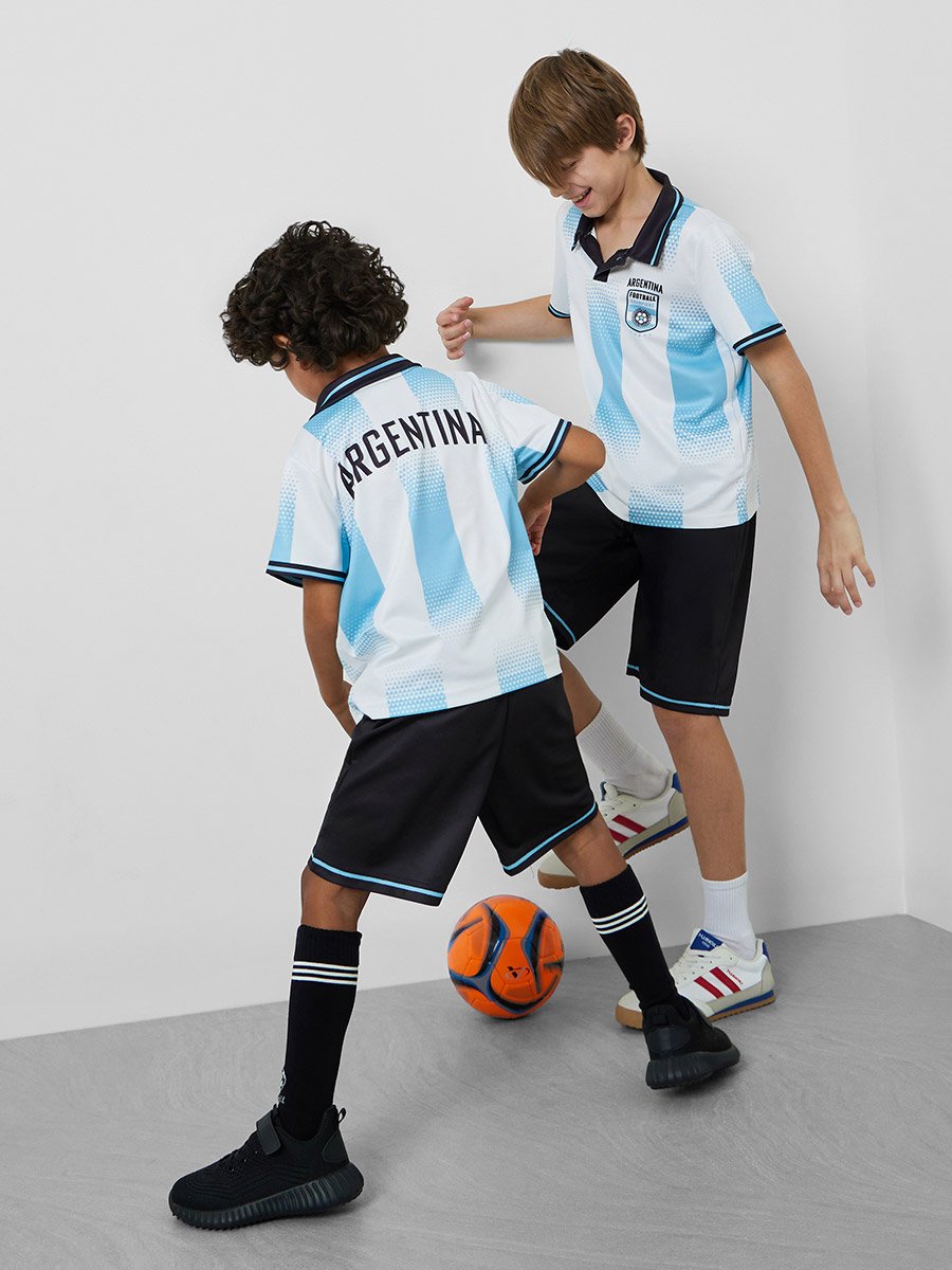 Kids Argentina Jersey Polo T-Shirt and Shorts Football Set