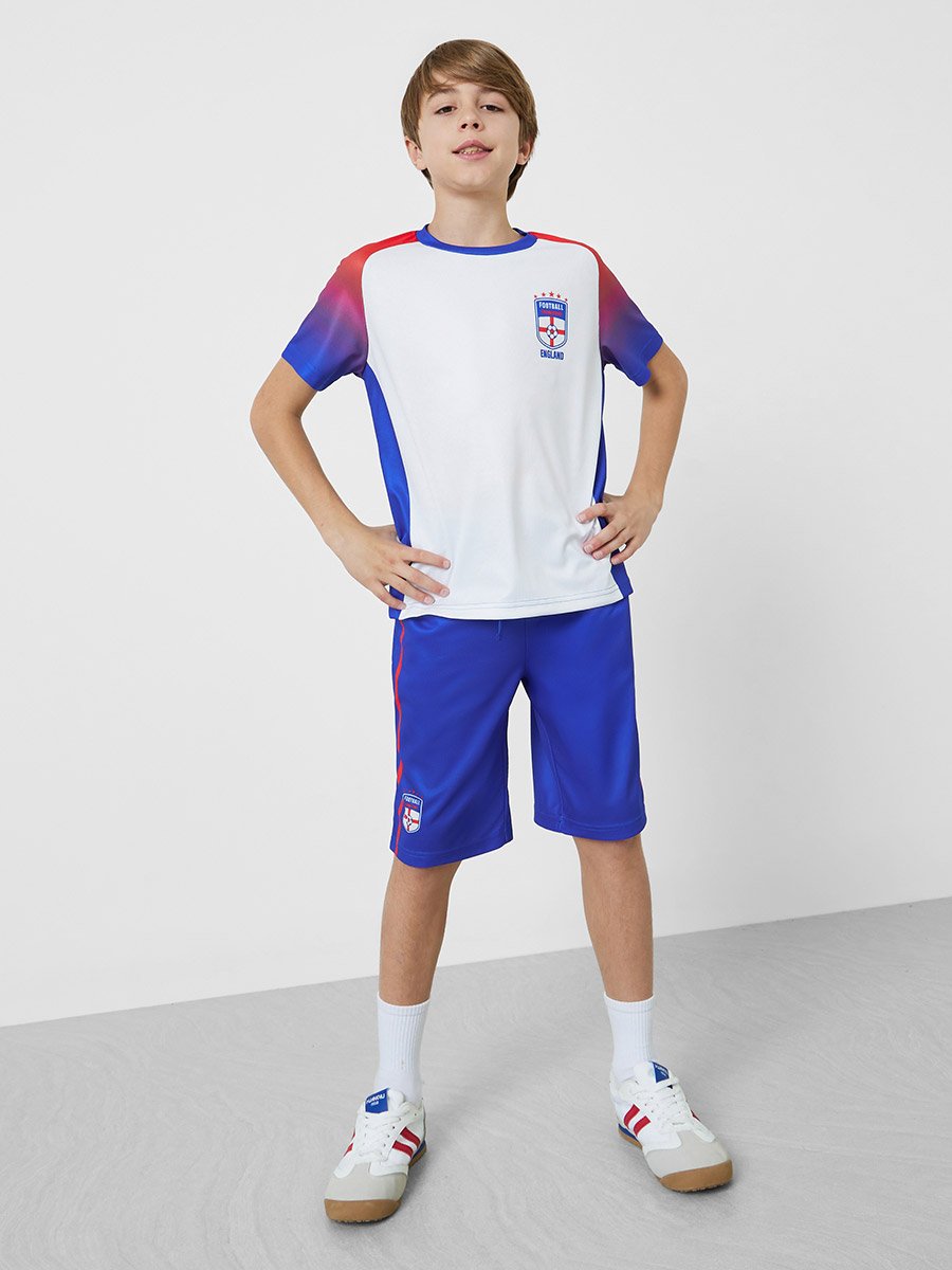 Teens England Print Jersey T-Shirt and Shorts Football Set