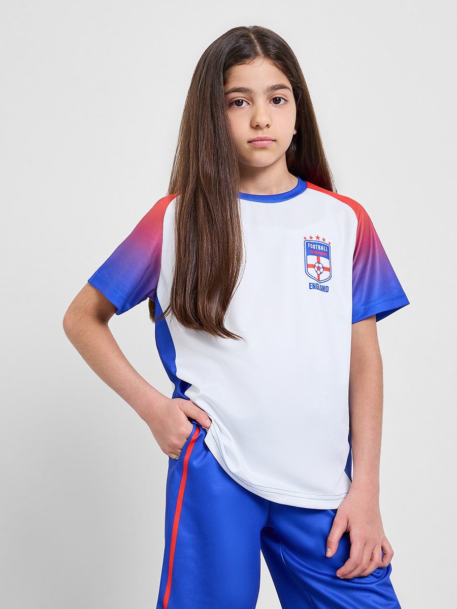 Teens England Print Jersey T-Shirt and Shorts Football Set