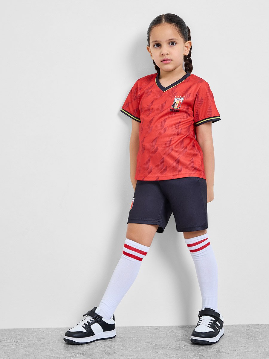 Kids Belgium Print Jersey T-Shirt and Shorts Football Set