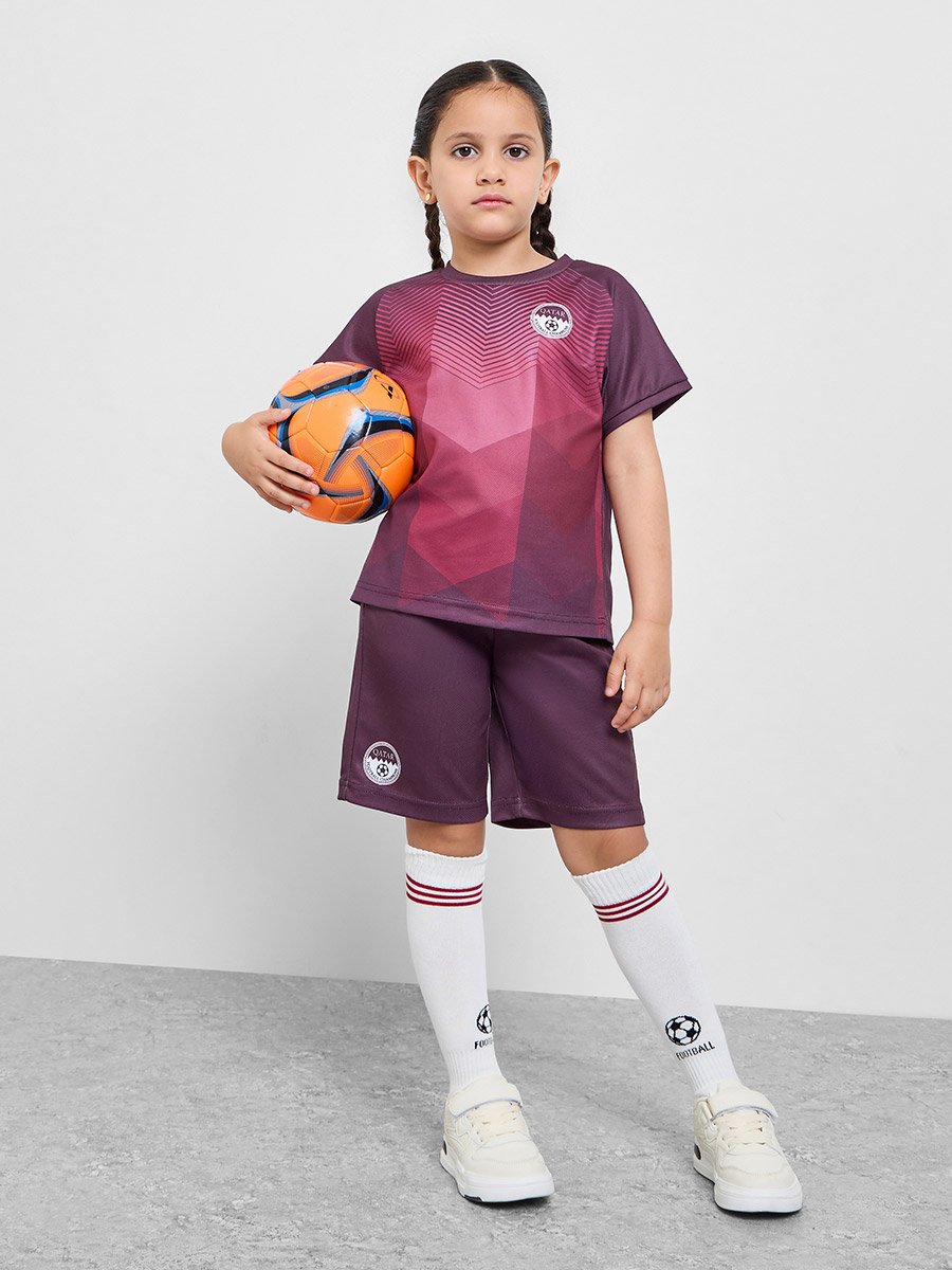 Kids Qatar Print Jersey T-Shirt and Shorts Football Set