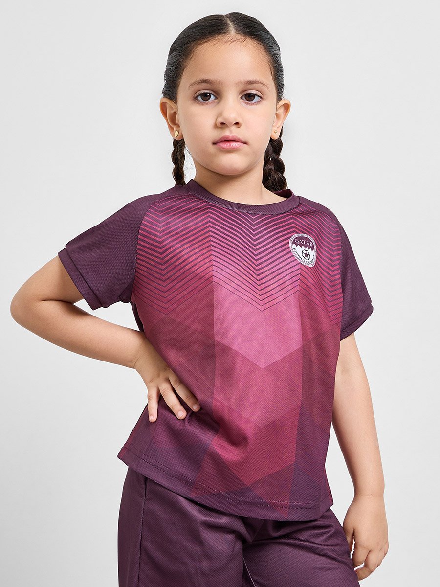 Kids Qatar Print Jersey T-Shirt and Shorts Football Set