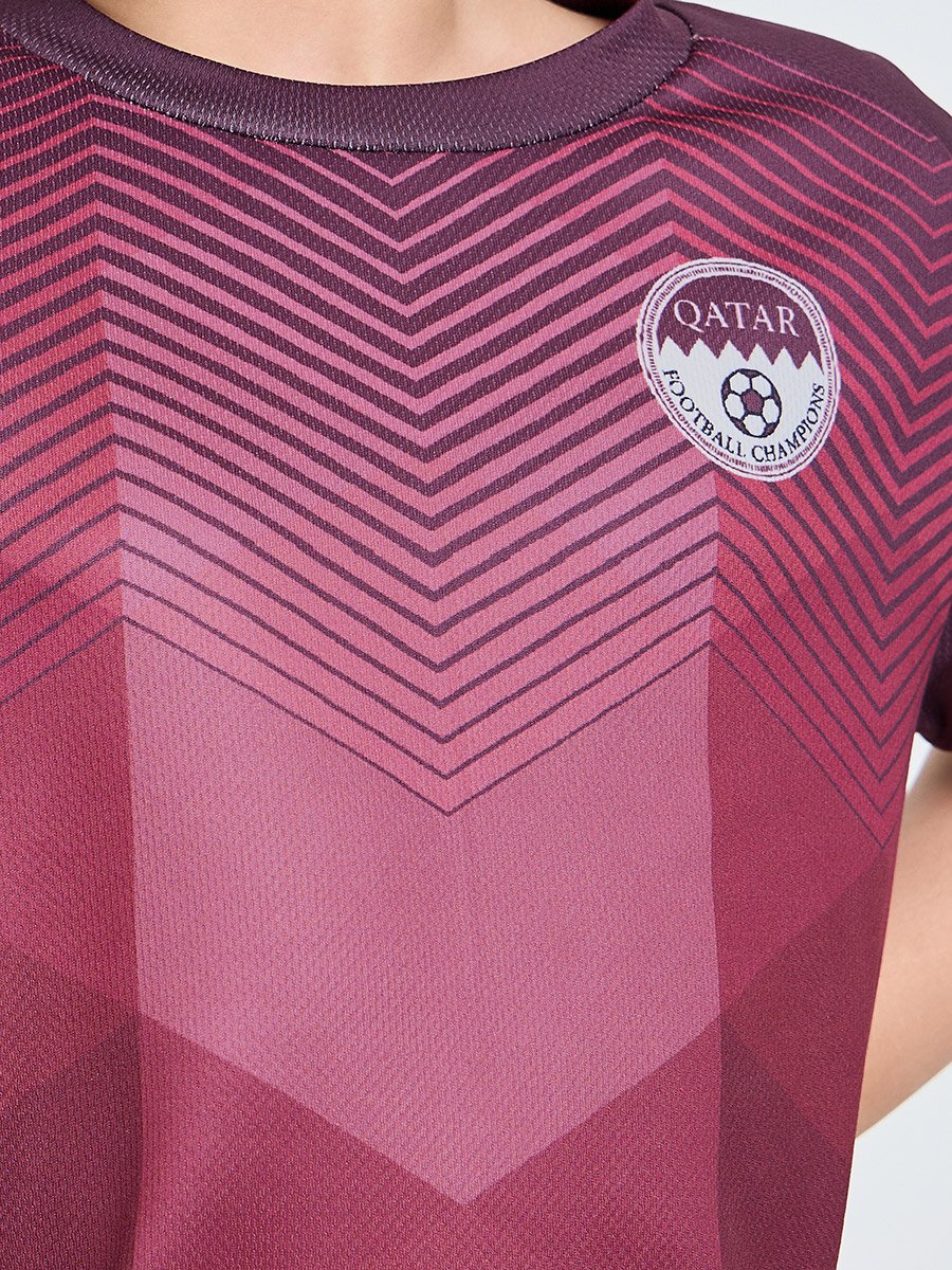 Kids Qatar Print Jersey T-Shirt and Shorts Football Set