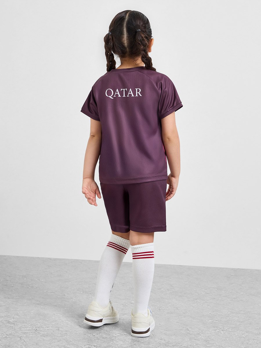 Kids Qatar Print Jersey T-Shirt and Shorts Football Set