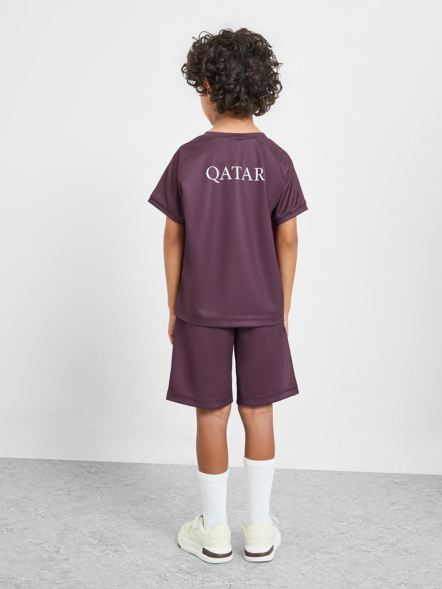 Kids Qatar Print Jersey T-Shirt and Shorts Football Set