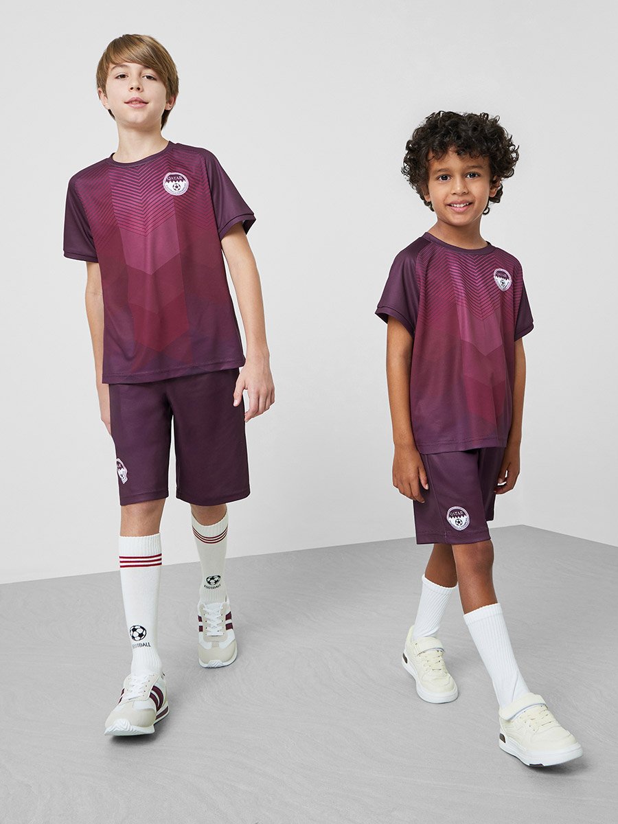 Kids Qatar Print Jersey T-Shirt and Shorts Football Set