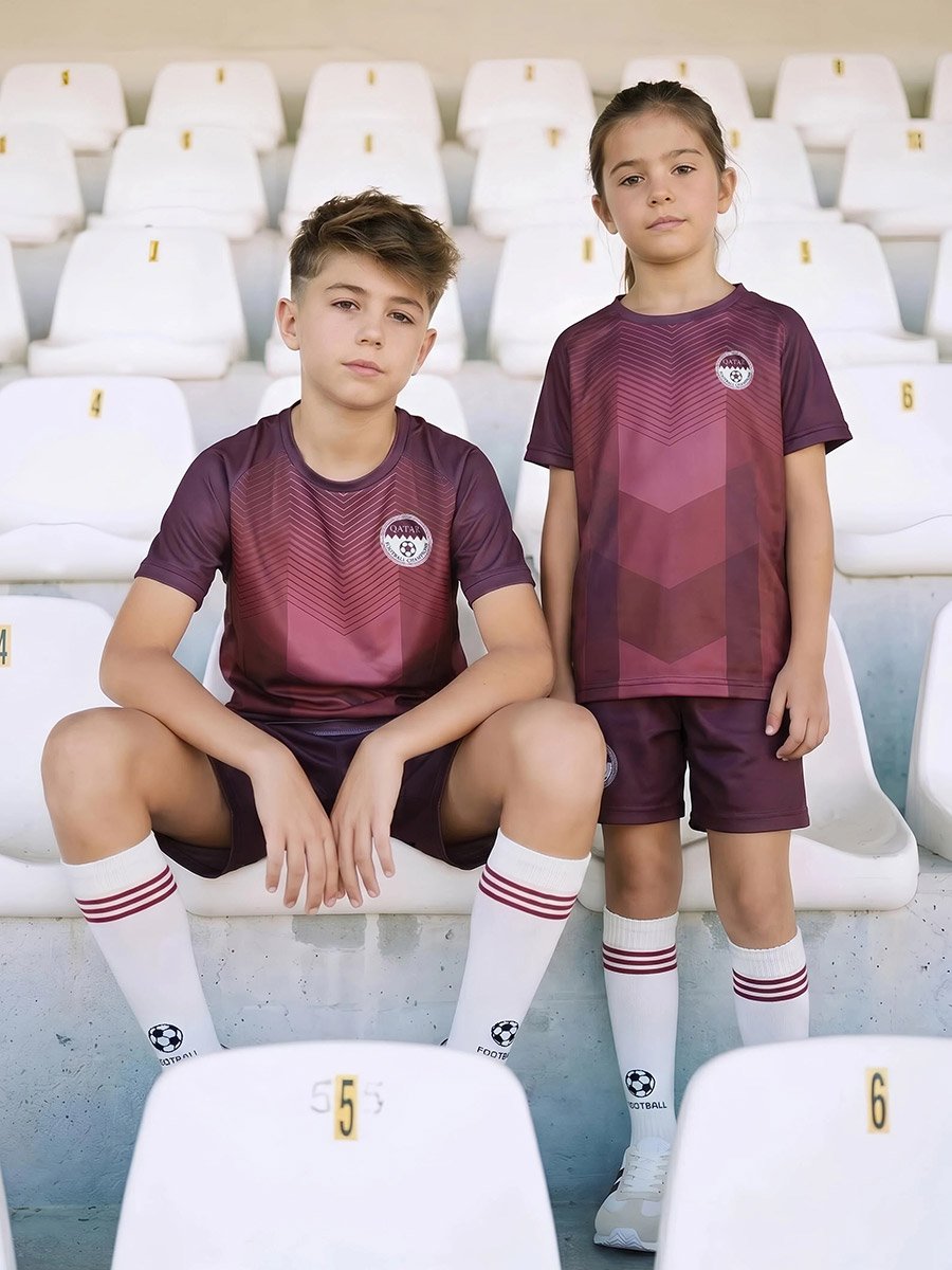 Kids Qatar Print Jersey T-Shirt and Shorts Football Set