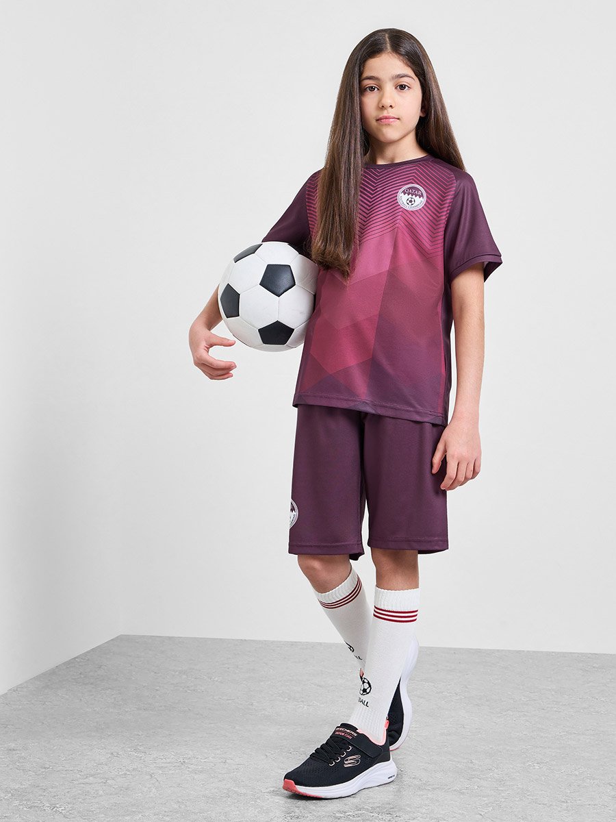 Teens Qatar Print Jersey T-Shirt and Shorts Football Set
