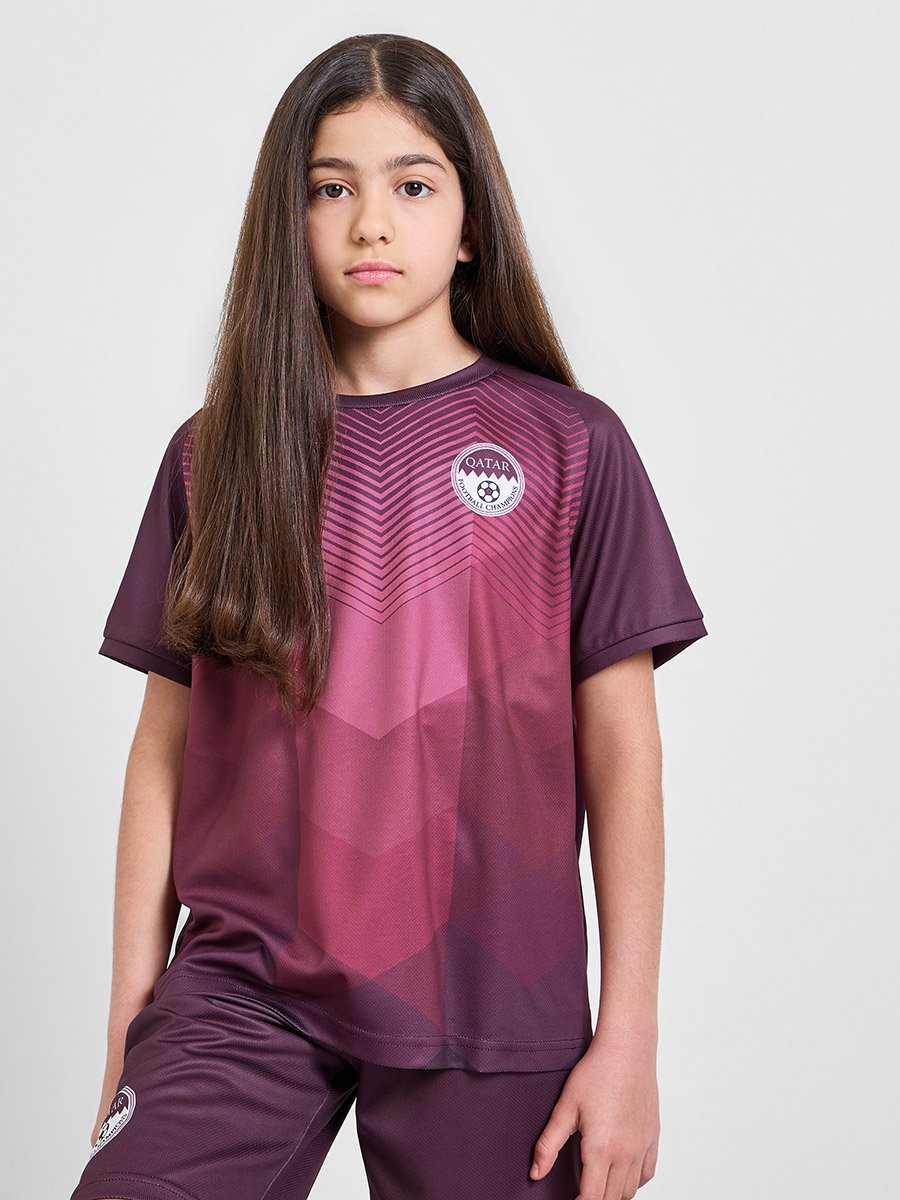 Teens Qatar Print Jersey T-Shirt and Shorts Football Set