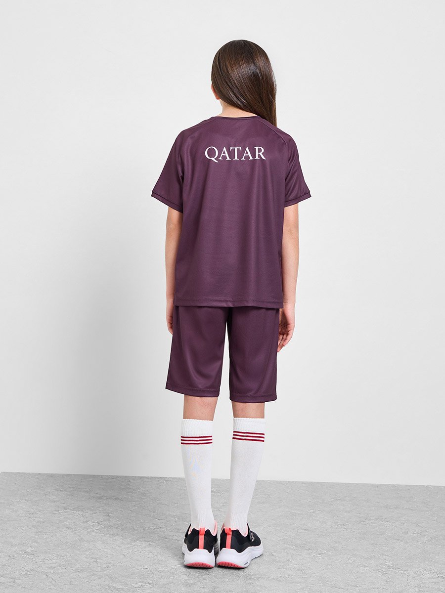 Teens Qatar Print Jersey T-Shirt and Shorts Football Set