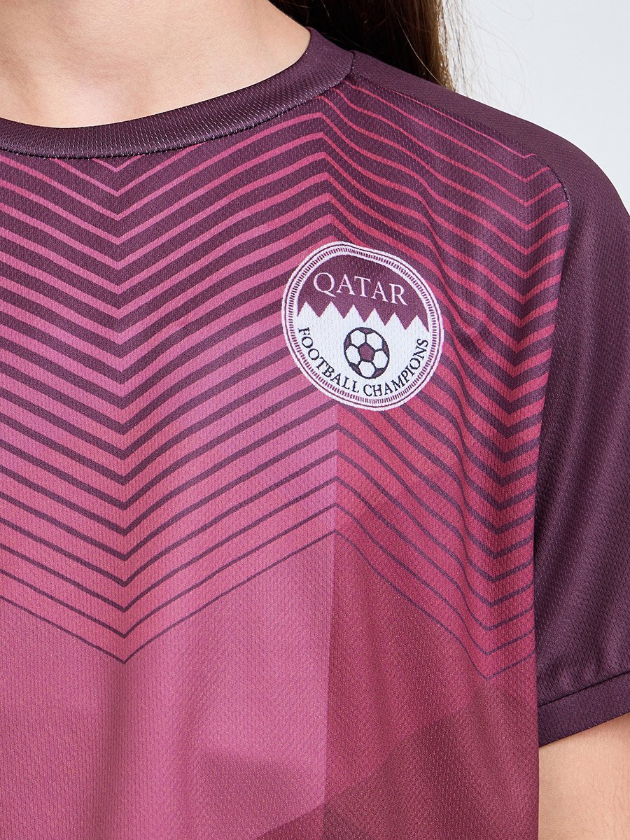 Teens Qatar Print Jersey T-Shirt and Shorts Football Set