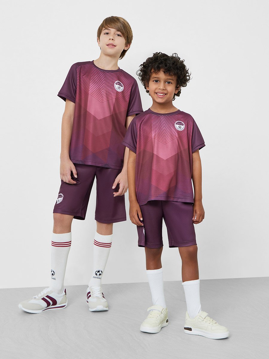 Teens Qatar Print Jersey T-Shirt and Shorts Football Set
