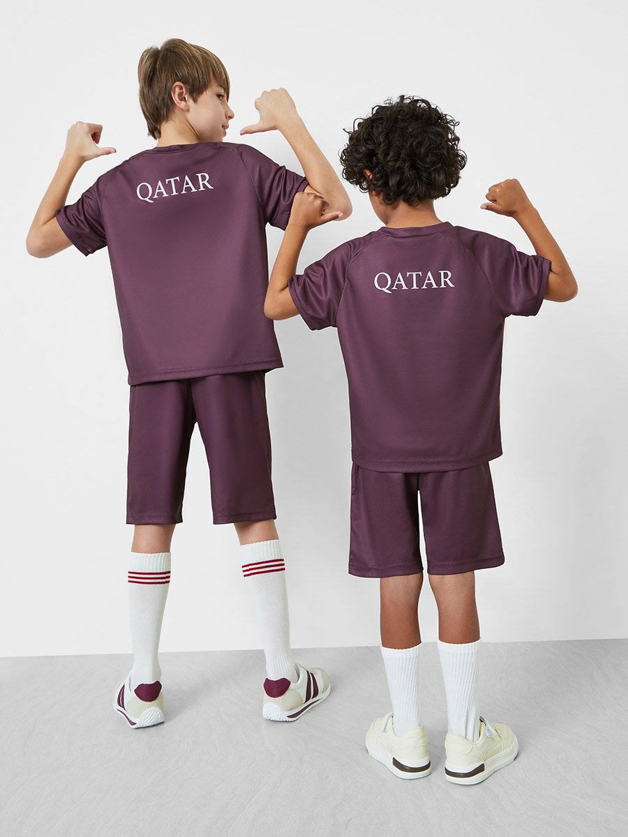 Teens Qatar Print Jersey T-Shirt and Shorts Football Set