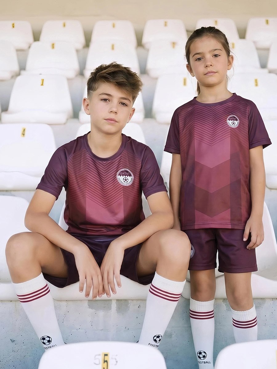 Teens Qatar Print Jersey T-Shirt and Shorts Football Set