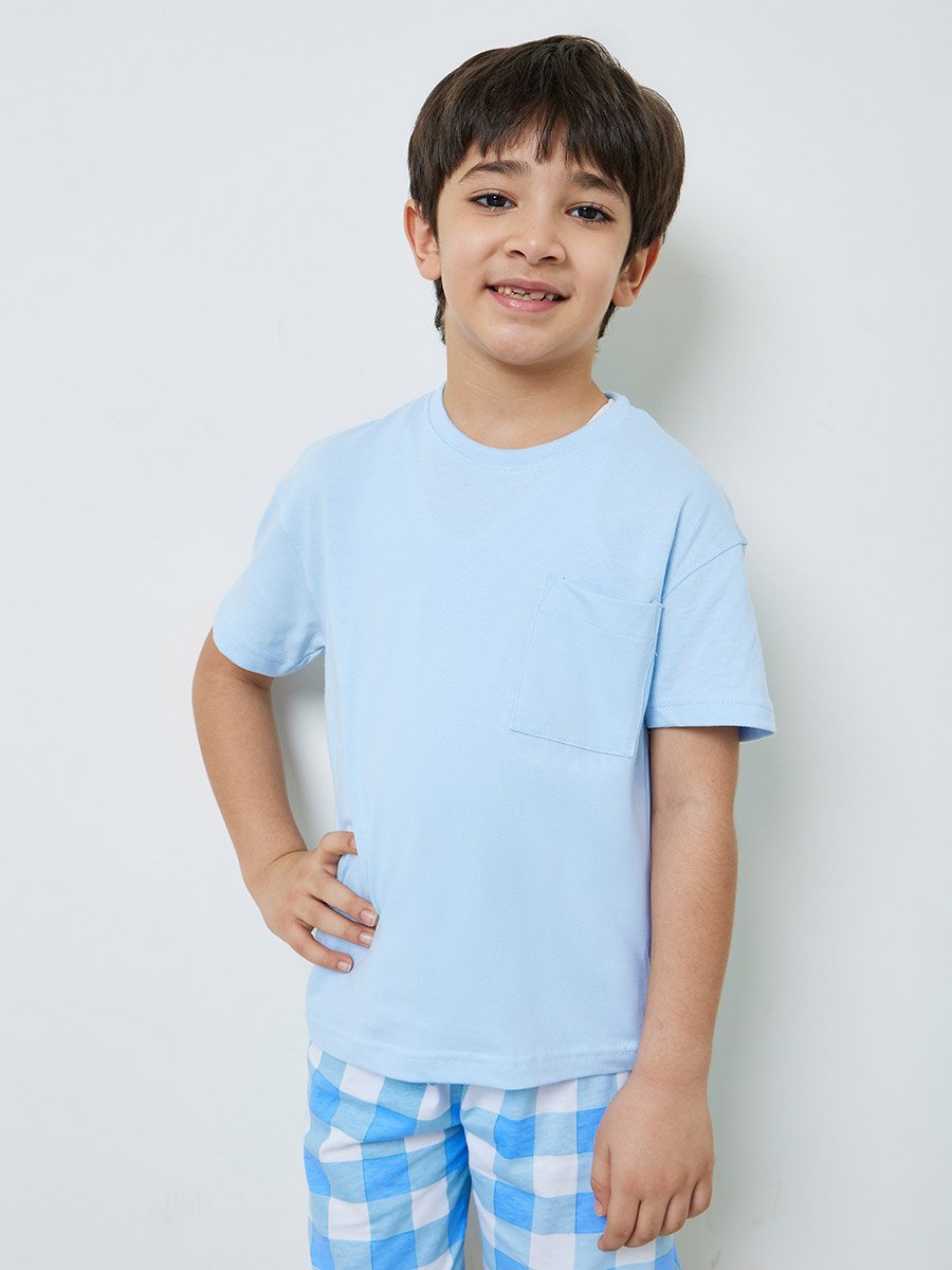 Boys Short Sleeve T-Shirt and Checkered Shorts Set