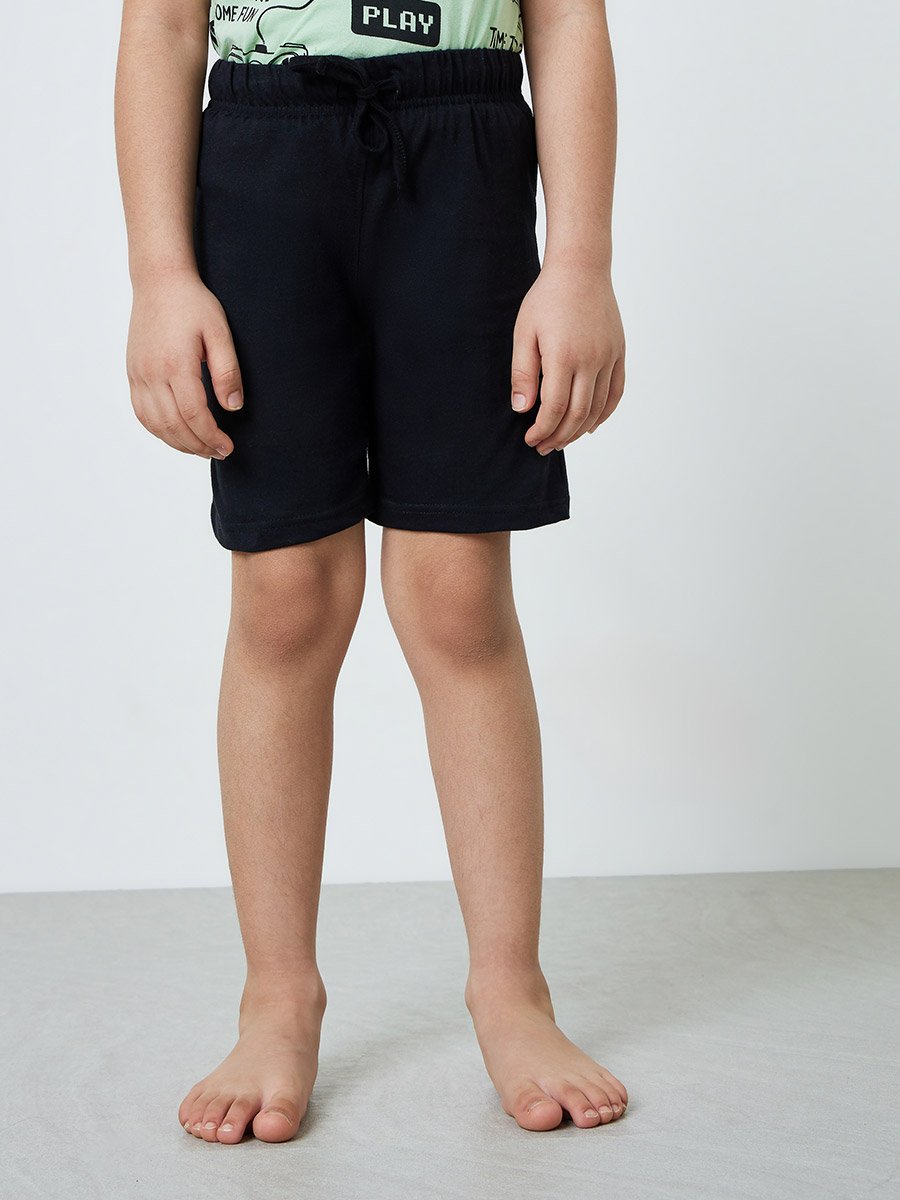 Boys Green Gaming Print Cotton T-Shirt and Shorts Set