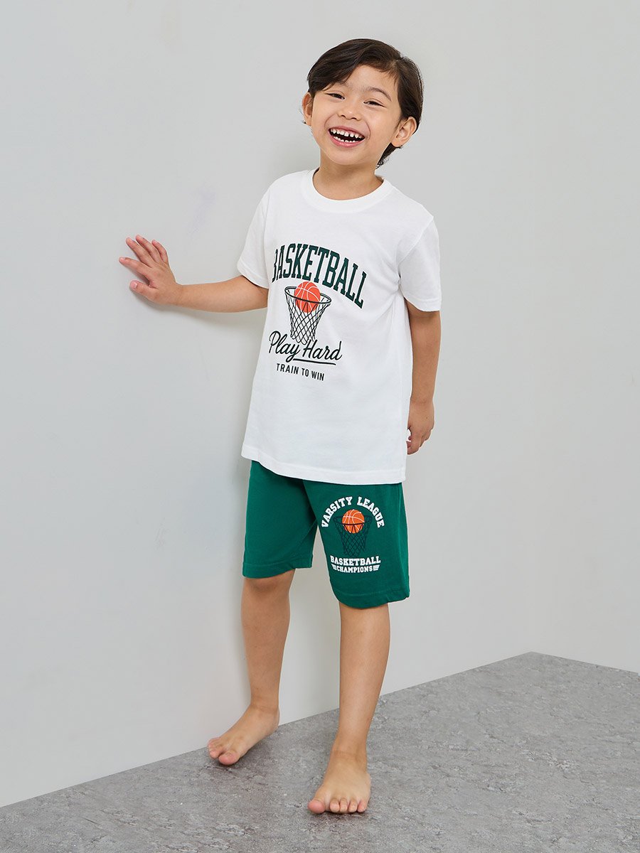 Boys Pack of 3 - Graphic Print Cotton T-Shirt, Shorts and Pyjama Set