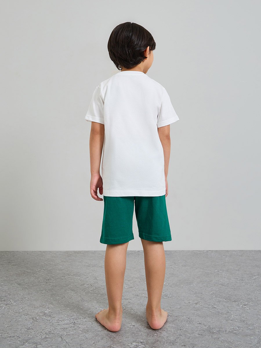 Boys Pack of 3 - Graphic Print Cotton T-Shirt, Shorts and Pyjama Set