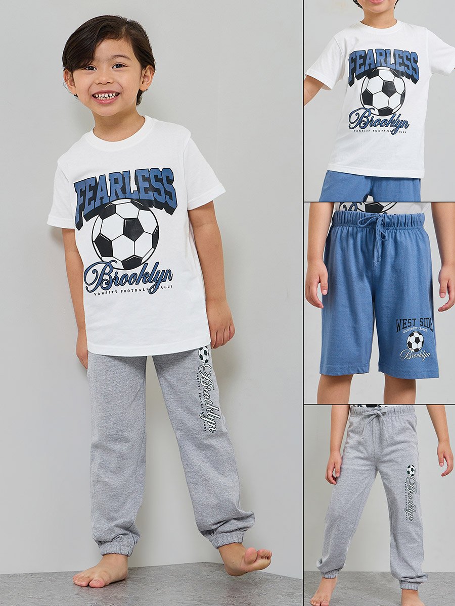 Boys Pack of 3 - Graphic Print Cotton T-Shirt, Shorts and Pyjama Set