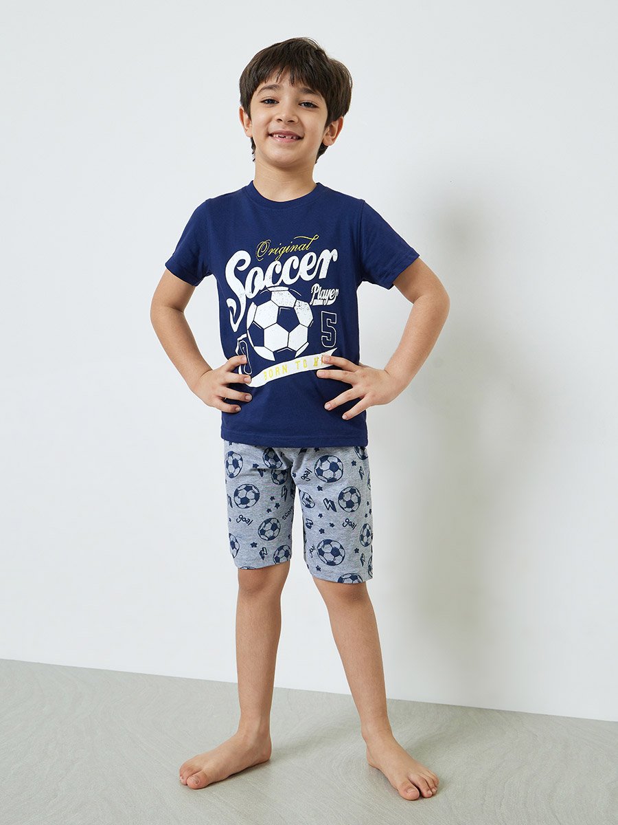 Boys Cotton Soccer Print T-Shirt and Shorts Set
