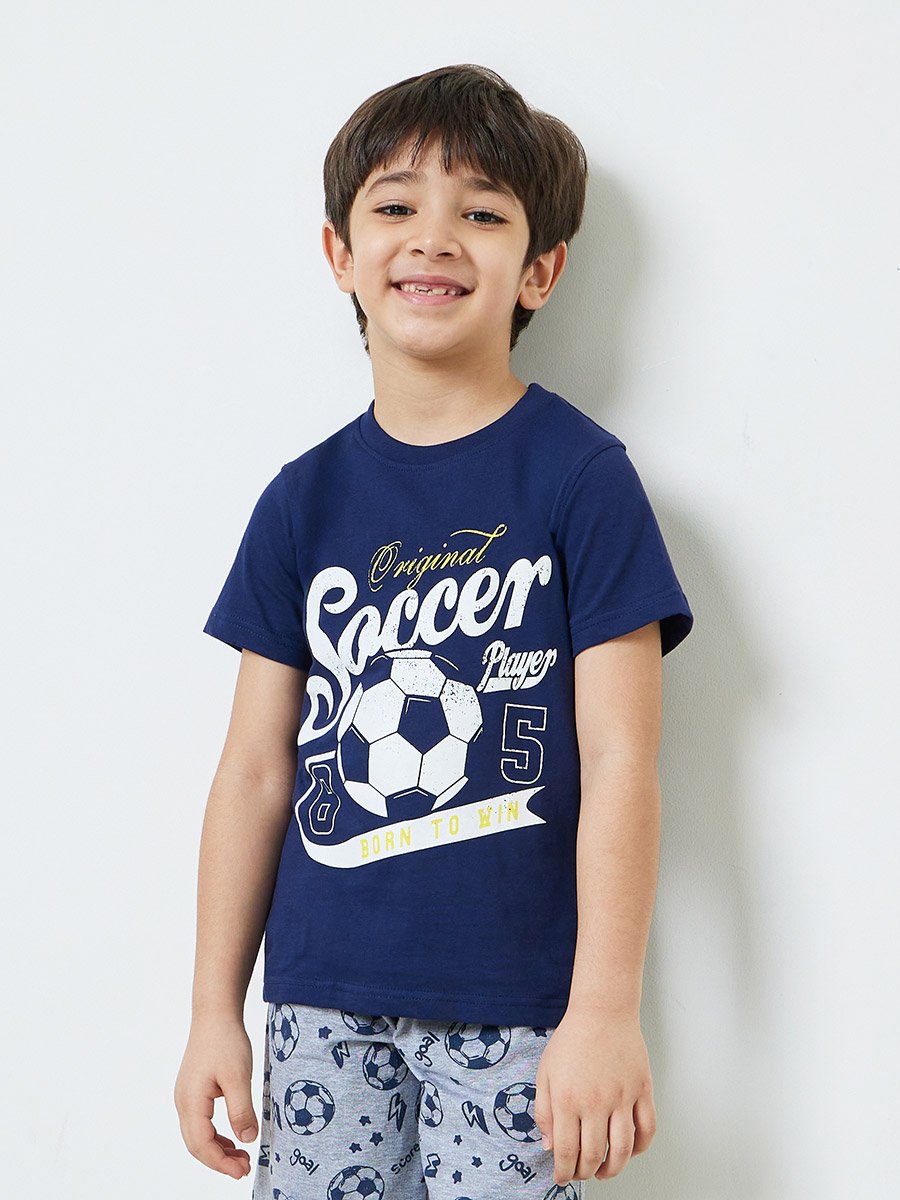 Boys Cotton Soccer Print T-Shirt and Shorts Set