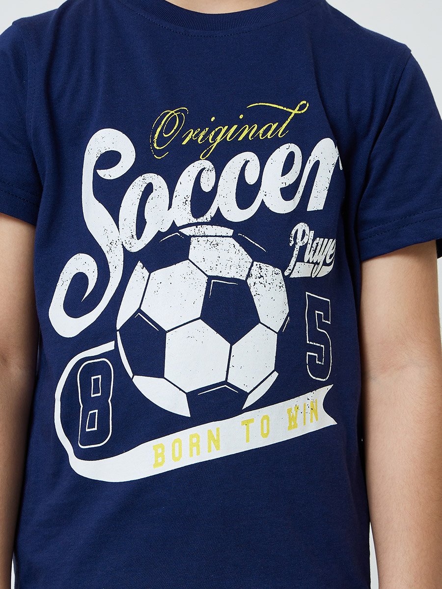 Boys Cotton Soccer Print T-Shirt and Shorts Set