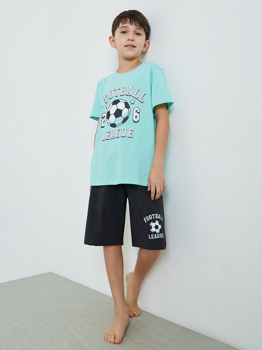 Boys Graphic Print T-Shirt and Pocket Details Short Pyjama Set