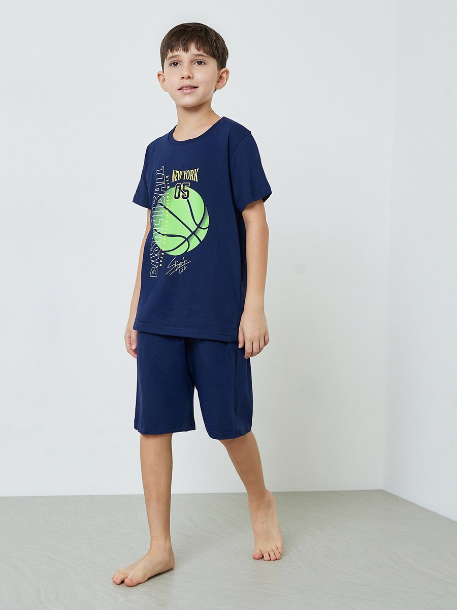 Boys Cotton Basketball Print T-Shirt and Shorts Set