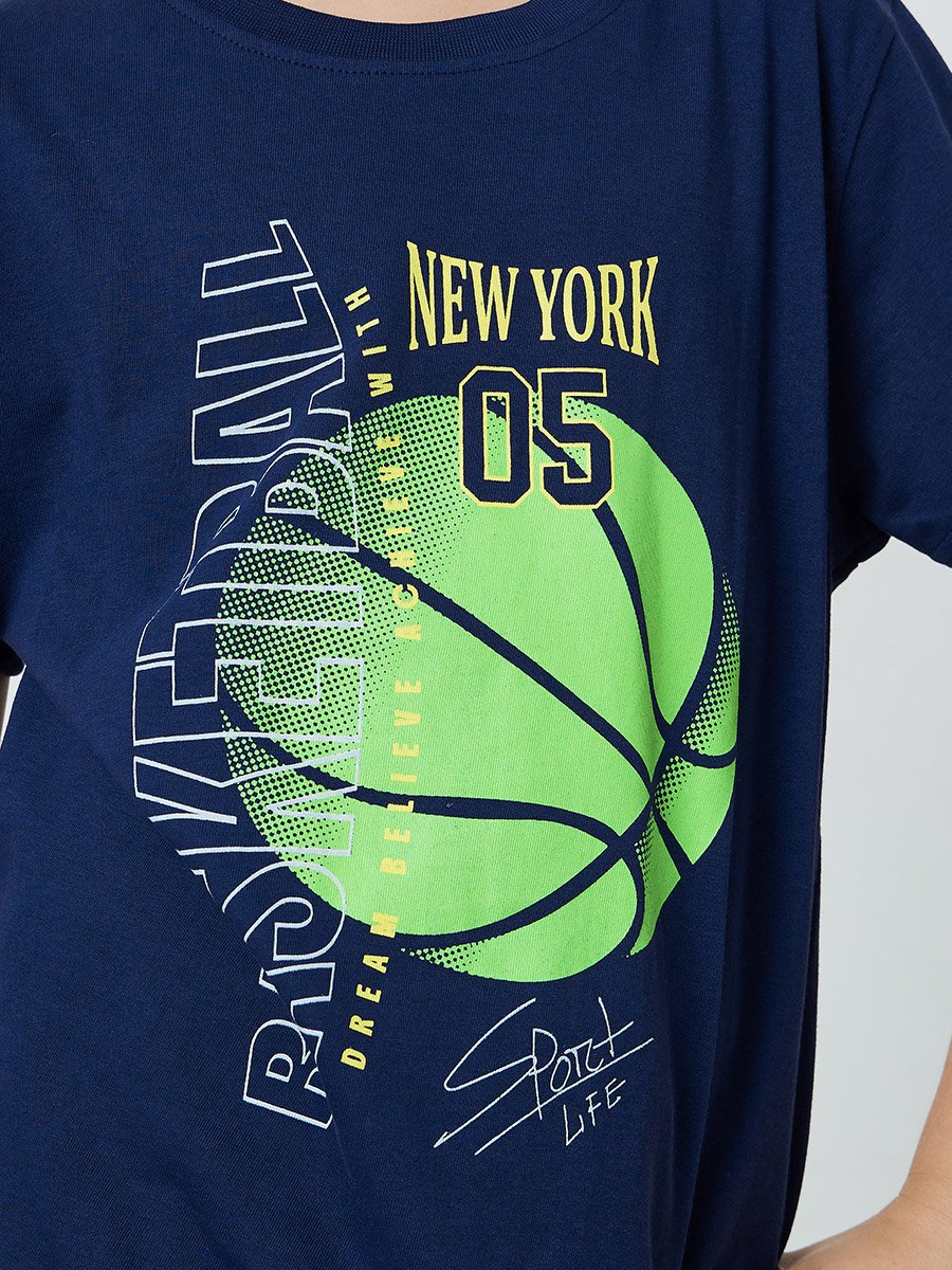 Boys Cotton Basketball Print T-Shirt and Shorts Set