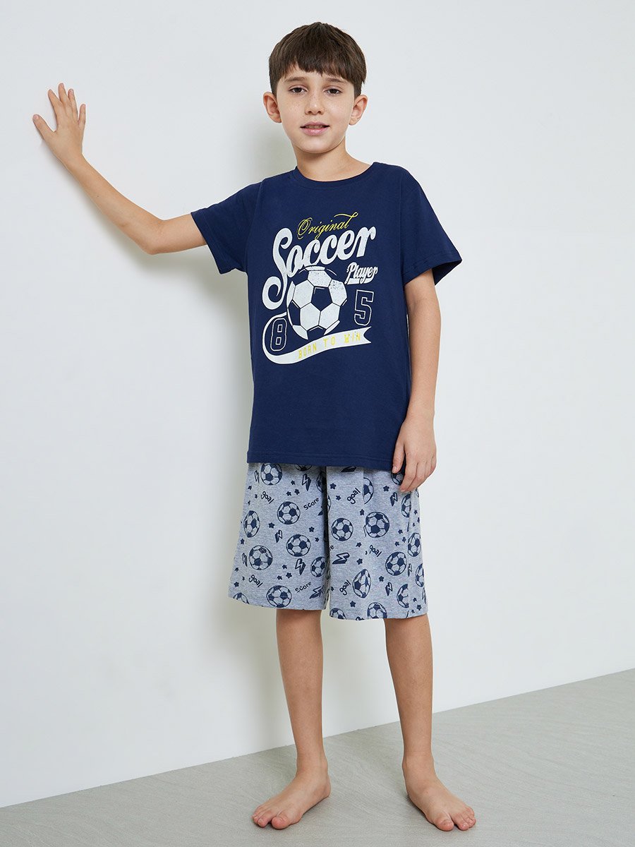 Boys Cotton Soccer Print T-Shirt and Shorts Set