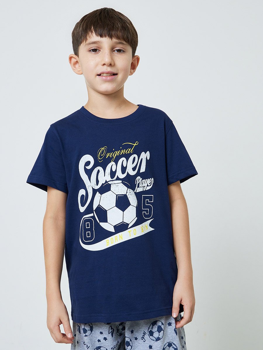 Boys Cotton Soccer Print T-Shirt and Shorts Set