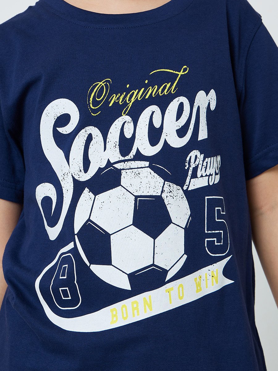 Boys Cotton Soccer Print T-Shirt and Shorts Set