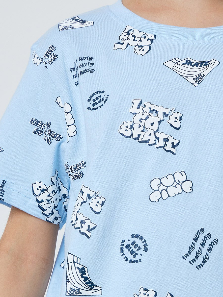 Teen Boys Blue Graphic Print T-Shirt and Side Pockets Shorts Pyjama Set 