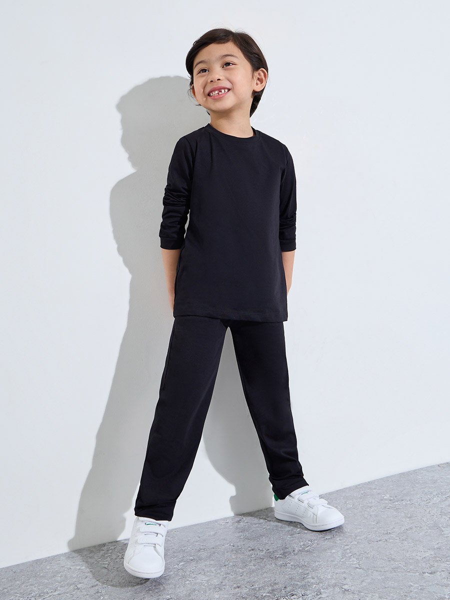 Kids Black Cotton Long-Sleeve T-Shirt and Joggers Set-Unisex