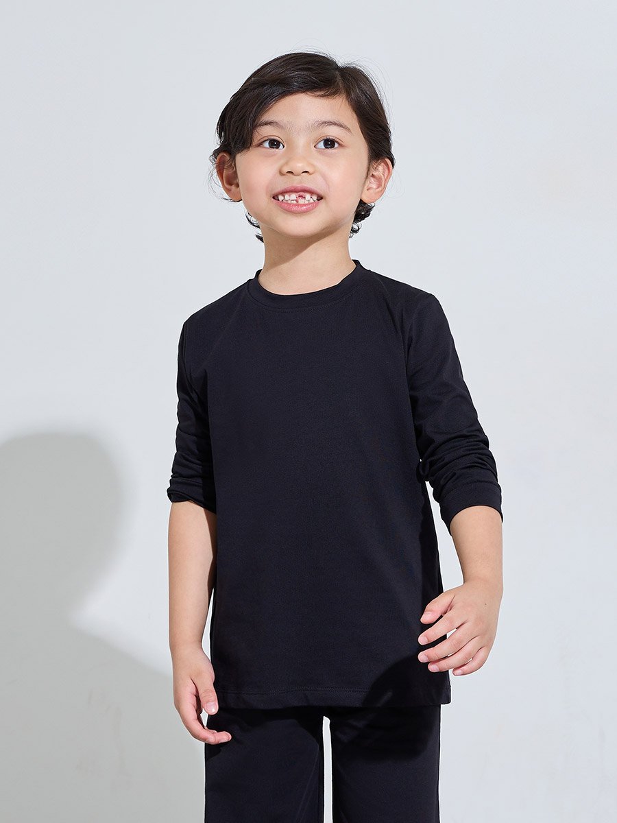 Kids Black Cotton Long-Sleeve T-Shirt and Joggers Set-Unisex