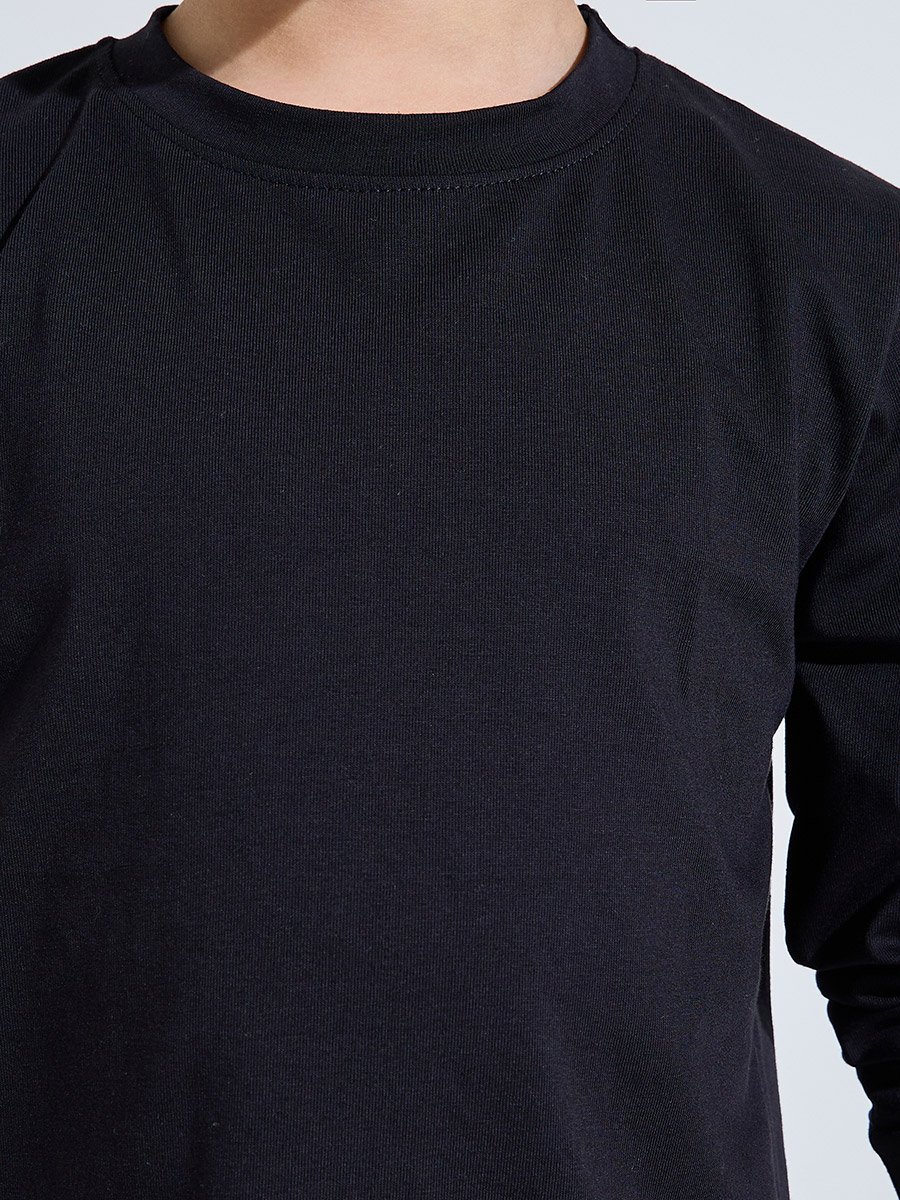 Kids Black Cotton Long-Sleeve T-Shirt and Joggers Set-Unisex