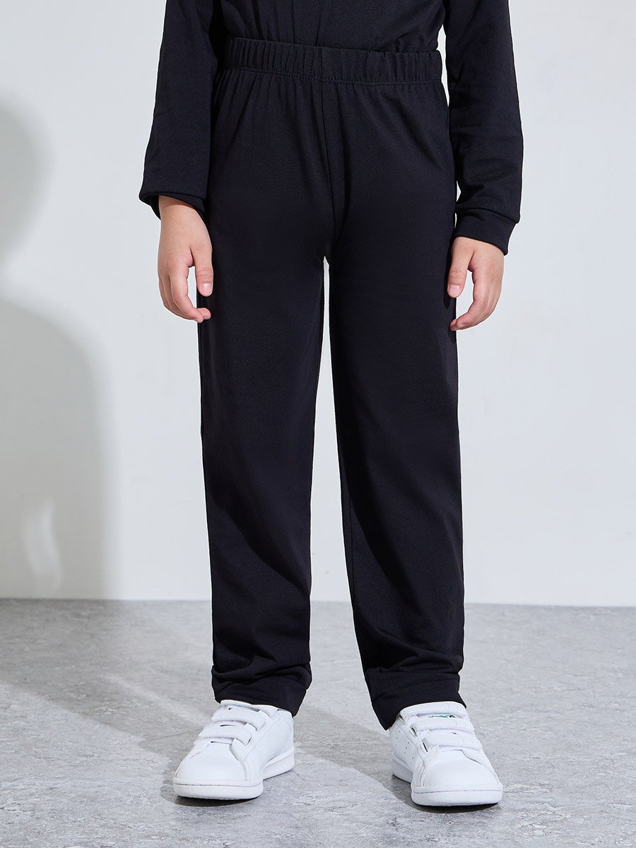 Kids Black Cotton Long-Sleeve T-Shirt and Joggers Set-Unisex