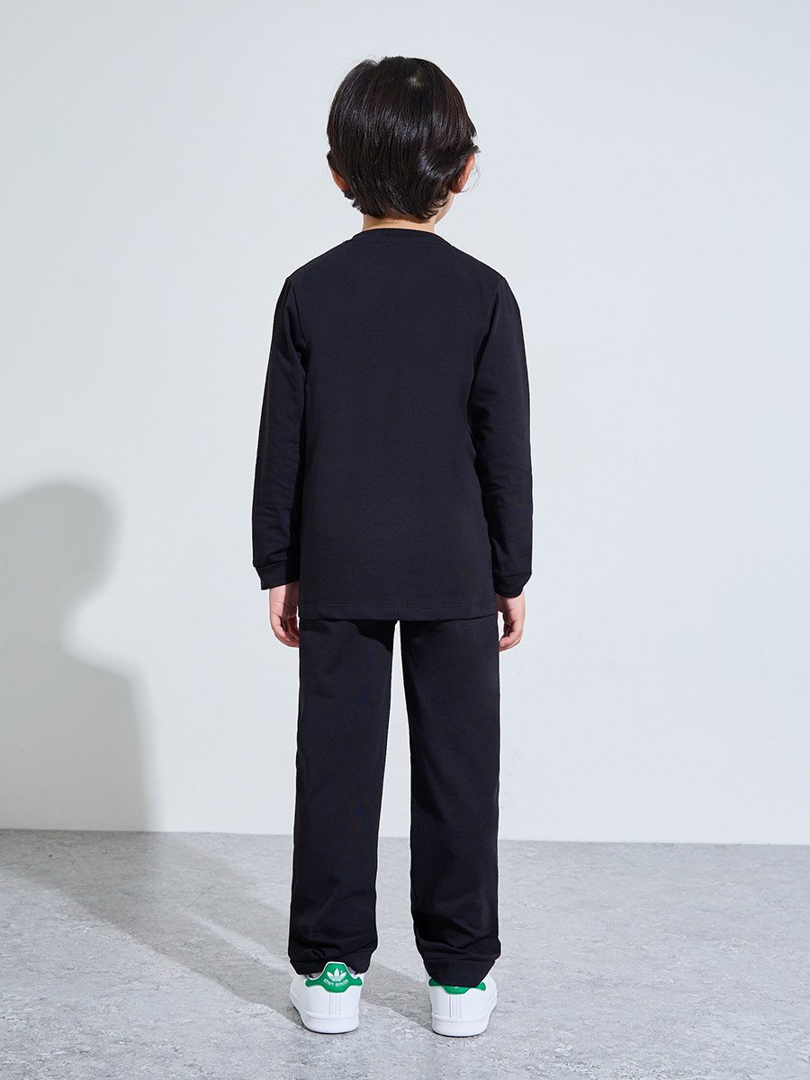 Kids Black Cotton Long-Sleeve T-Shirt and Joggers Set-Unisex