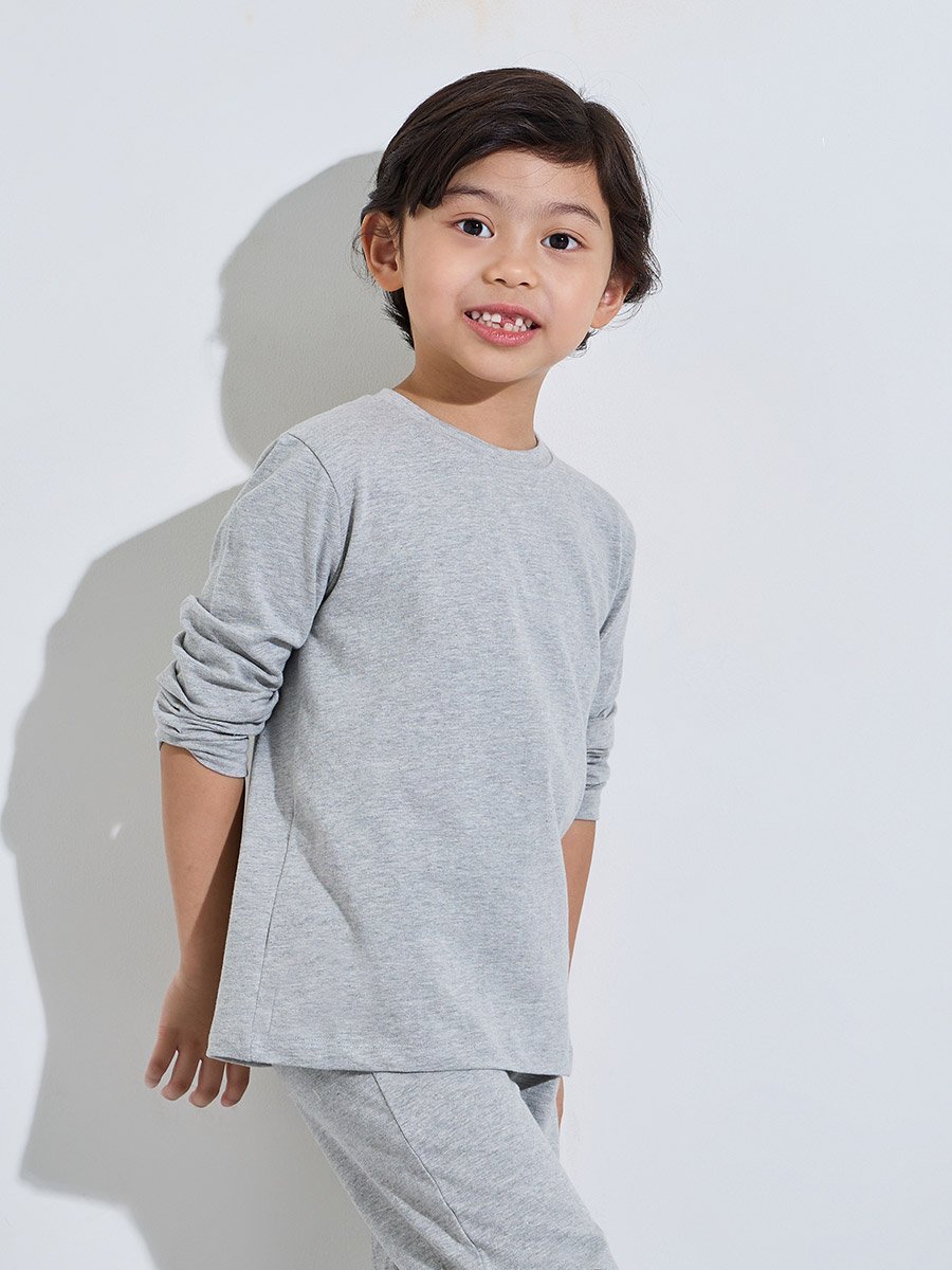 Kids Grey Cotton Long-Sleeve T-Shirt and Joggers Set-Unisex
